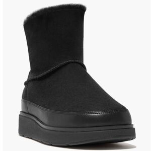 NEW FITFLOP women's gen-ff mini double-faced shearling boots in all black